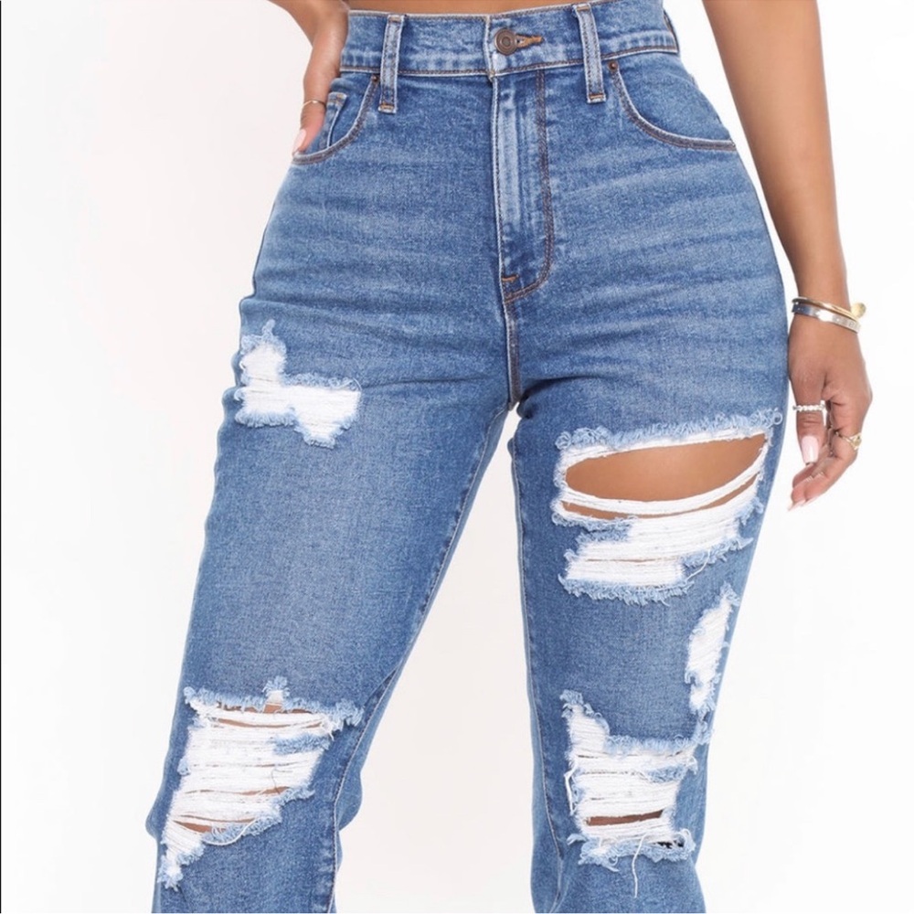 Fashion Nova | Because I Said So Destroyed Mom Jeans Medium Blue Wash Sz 20 - Picture 4 of 10
